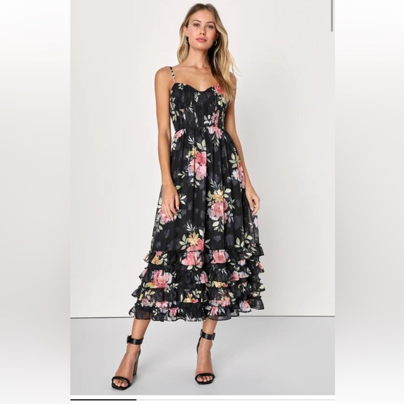 Lulus Dresses & Skirts - New w/ Tags - Black Floral Midi Dress